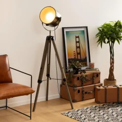 Hot Lampadaire PROJECTEUR or et bois 150 x 25 cm - 4MURS Lampes À Poser