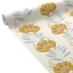 Outlet Papier peint intissé SERAPHINA ocre et bleu ciel - 4MURS Papiers Peints