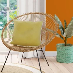 Discount Housse de coussin LIN LAVE coloris vert moutarde 40 x 40 cm - 4MURS Coussins