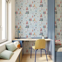 Outlet Papier peint intissé DRIVER coloris bleu ciel - Enfant Papiers Peints Enfant|Papiers Peints