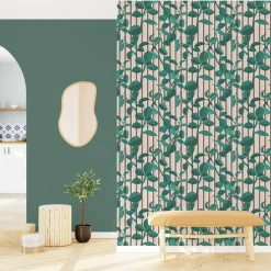 Fashion Papier peint intissé PEPEROMIA vert anglais et rose - Papiers Peints
