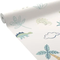 New Papier peint intissé DINO WORLD coloris Bleu et Vert - Enfant Papiers Peints Enfant|Papiers Peints