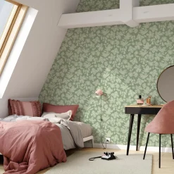 Outlet Papier peint intissé CLEMATITE coloris vert de gris - Papiers Peints