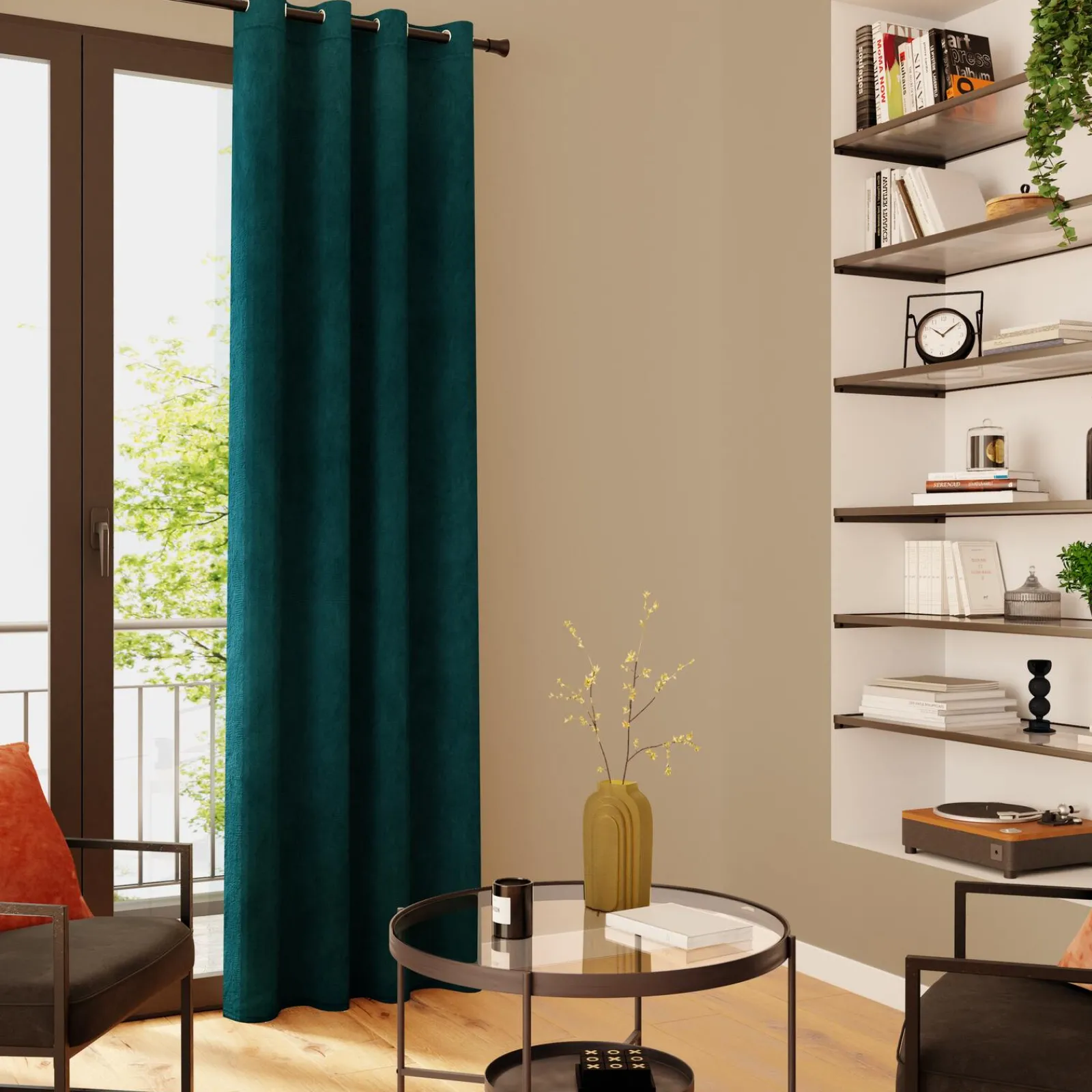 Hot Rideau VELVET coloris bleu paon 140 x 260 cm - Rideaux