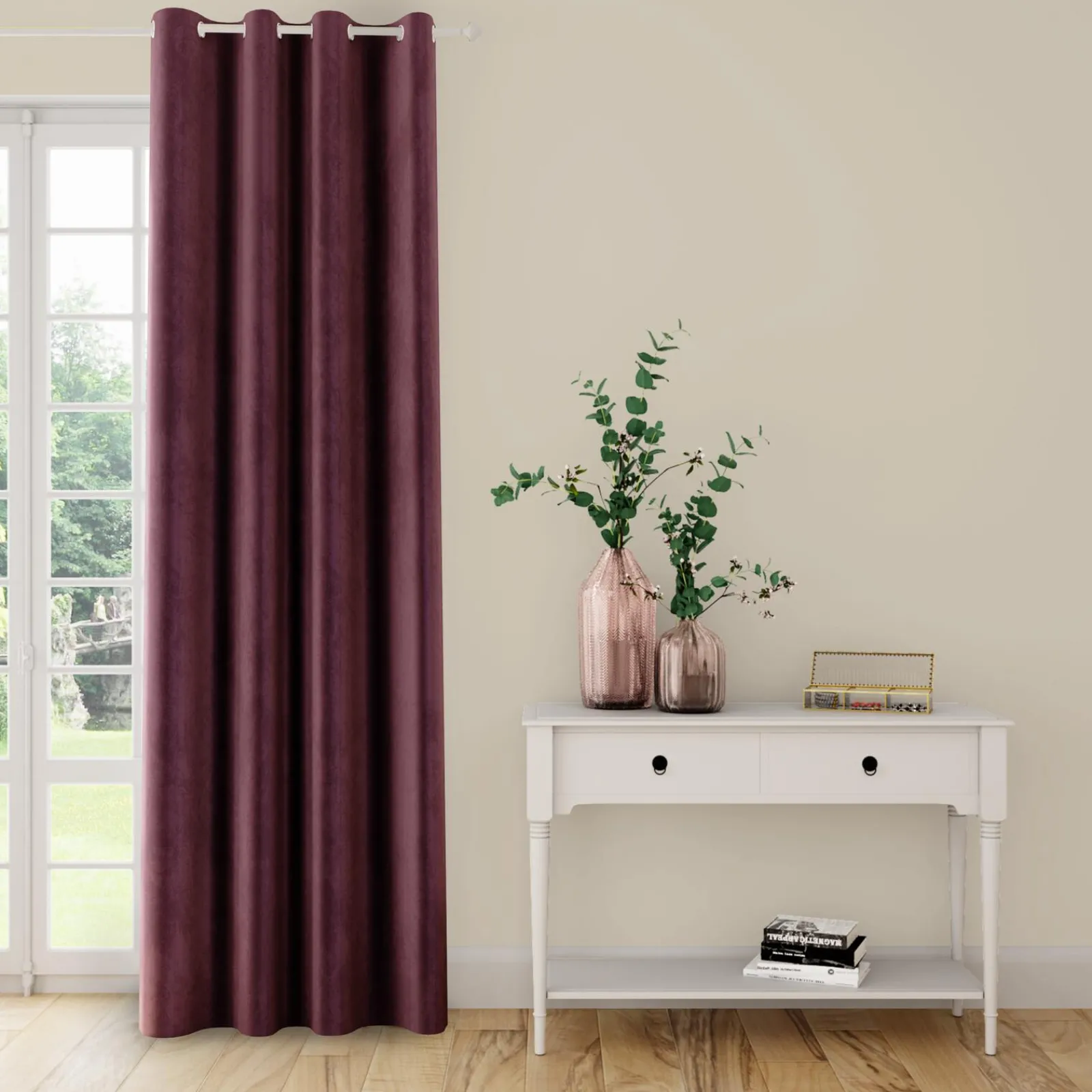 Outlet Rideau VELVET coloris prune 140 x 260 cm - Rideaux