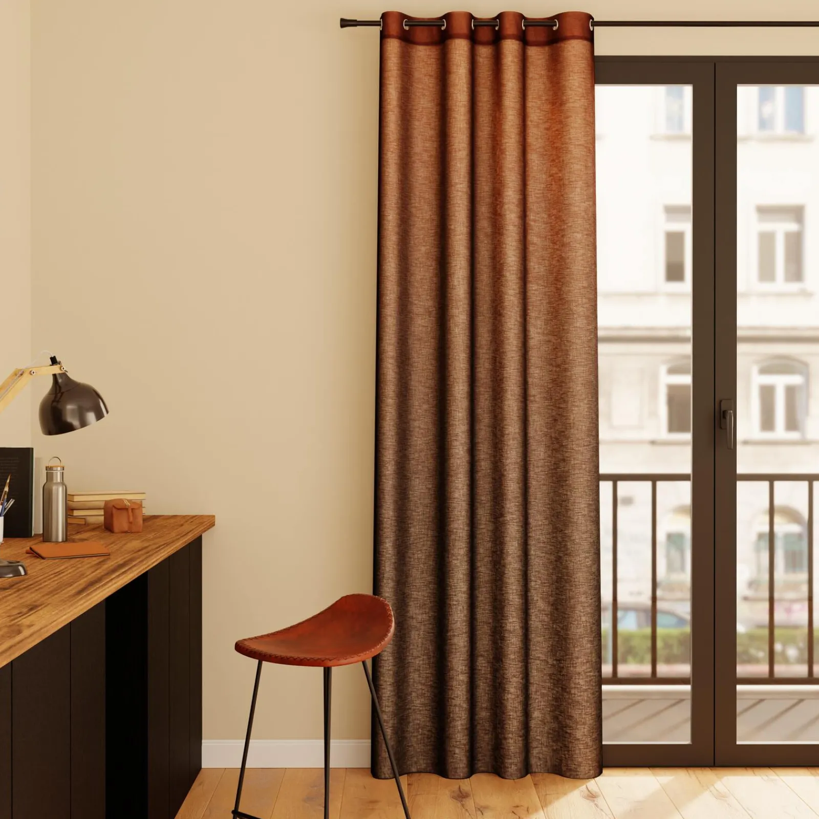 Outlet Voilage SBARI coloris cognac 140 x 240 cm - Voilages, Vitrages, Stores Et Accessoires|Rideaux