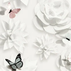 Sale Papier peint intissé FAIRY FLOWER coloris blanc perlé - 4MURS Enfant Papiers Peints Enfant|Papiers Peints