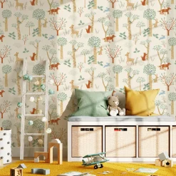 Outlet Papier peint intissé FRIENDLY FOREST coloris multicolore - 4MURS Enfant Papiers Peints Enfant|Papiers Peints