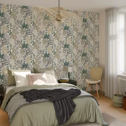 Discount Papier peint intissé JOHANNA coloris jaune d'or et vert - 4MURS Papiers Peints