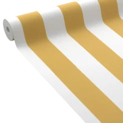Clearance Papier peint intissé OPAL STRIPE jaune moutarde et blanc - Papiers Peints
