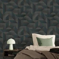 Discount Papier peint intissé ZAKARY coloris bleu grisé et taupe - 4MURS Papiers Peints