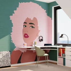 Fashion Papier peint panoramique XL BILLIE 400 x 270 cm vert bleuté et rose Papiers Peints Panoramiques