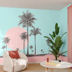 Online Papier peint panoramique XL MIAMI WALK 400 x 270 cm bleu turquoise et rose poudré Papiers Peints Panoramiques|Papiers Peints