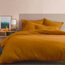 Hot Parure de lit en coton lavé ZOHA caramel 260 x 240 cm - 4MURS Linge De Maison
