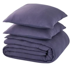Clearance Parure de lit en gaze de coton ANOKIAS bleu marine 240 x 260 cm Linge De Maison
