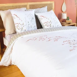 Best Parure de lit en toile de coton SOLIFLORE blanc 240 x 220 cm - 4MURS Linge De Maison