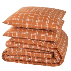 Fashion Parure de lit en toile de coton CRAFTED CHECK camel 240 x 220 cm Linge De Maison