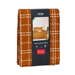 Fashion Parure de lit en toile de coton CRAFTED CHECK camel 240 x 220 cm Linge De Maison