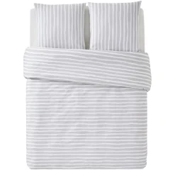 New Parure de lit en toile de coton BRUSH STRIPES gris 260 x 240 cm Linge De Maison