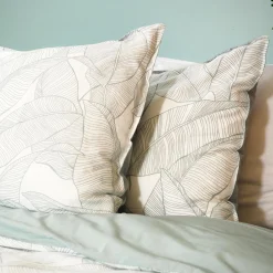 Discount Parure de lit lin et coton lavé PAMPELUNE blanc / vert 240 x 220 cm Linge De Maison