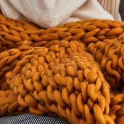 Outlet Plaid grosse maille VILMA coloris jaune moutarde - 4MURS Plaids