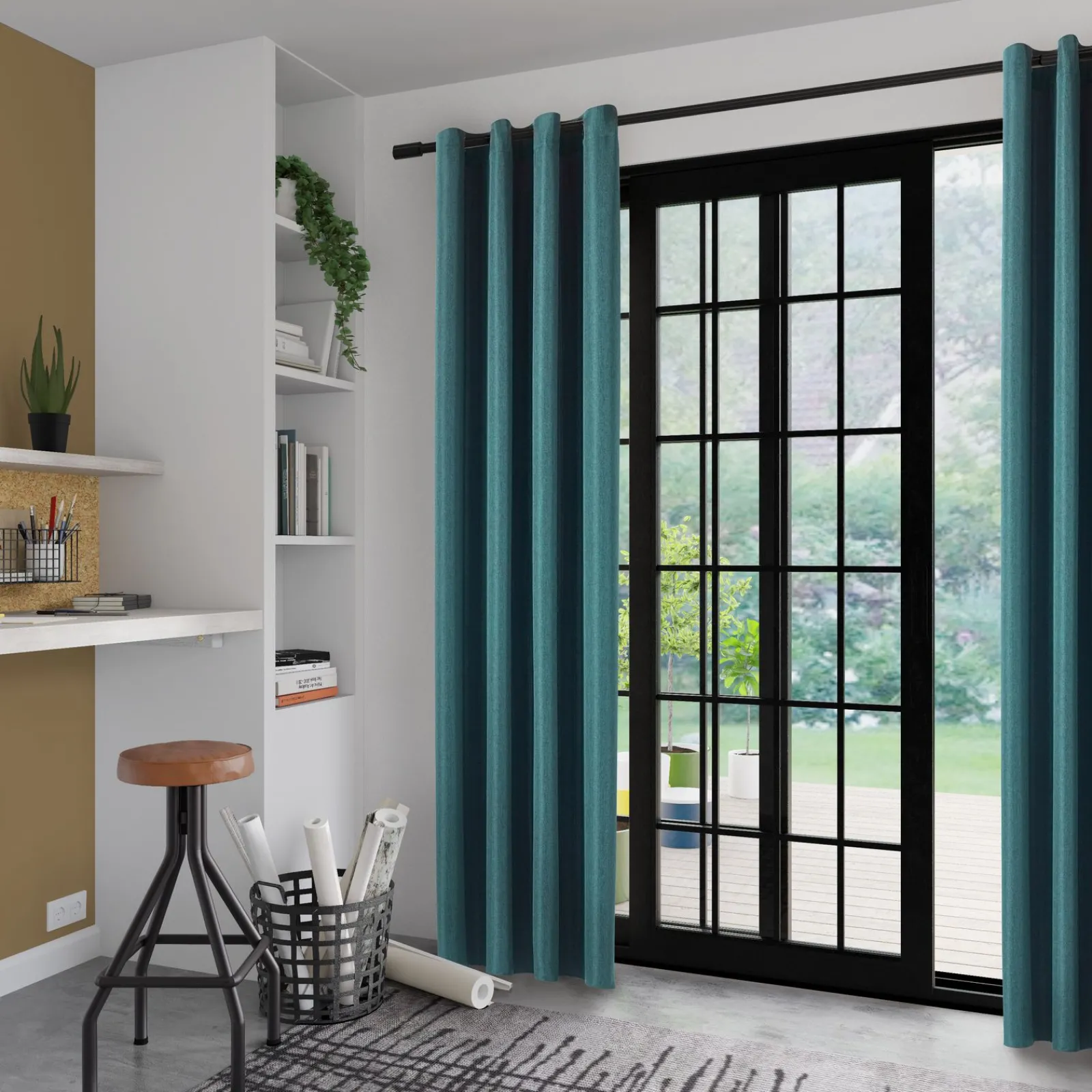 Fashion Rideau AMSTERDAM coloris bleu paon 140 x 240 cm - 4MURS Rideaux