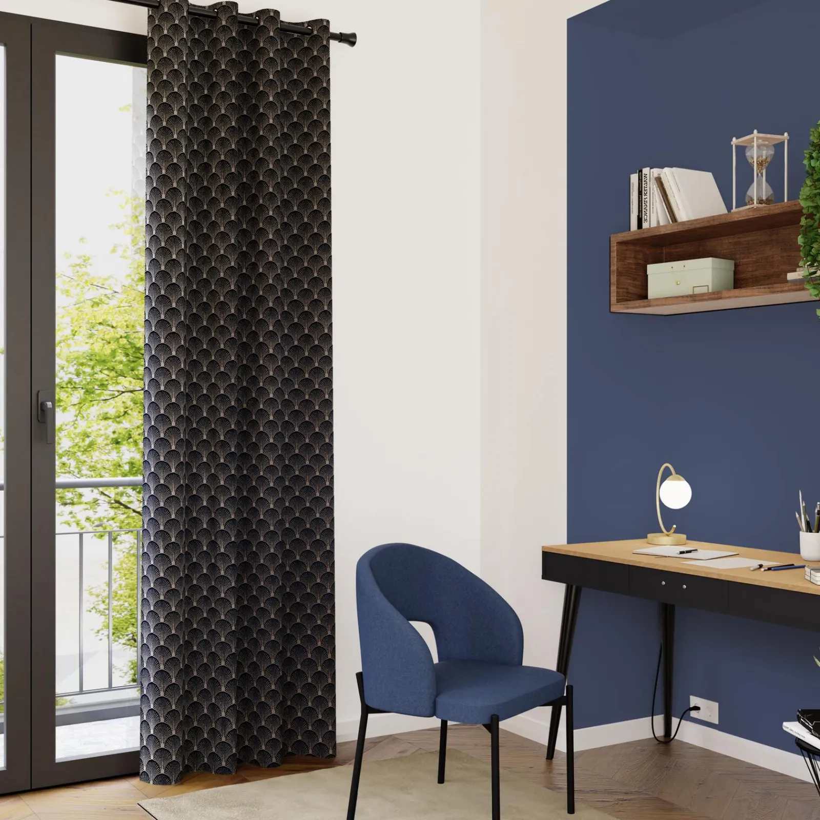 Hot Rideau SCHIAPARELLI coloris bleu nuit 140 x 240 cm - 4MURS Rideaux