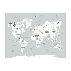 Sale Tableau CARTE ANIMALS ON THE PLANET bleu ciel et blanc - 4MURS Enfant Déco Murale Enfant|Tableaux Et Affiches