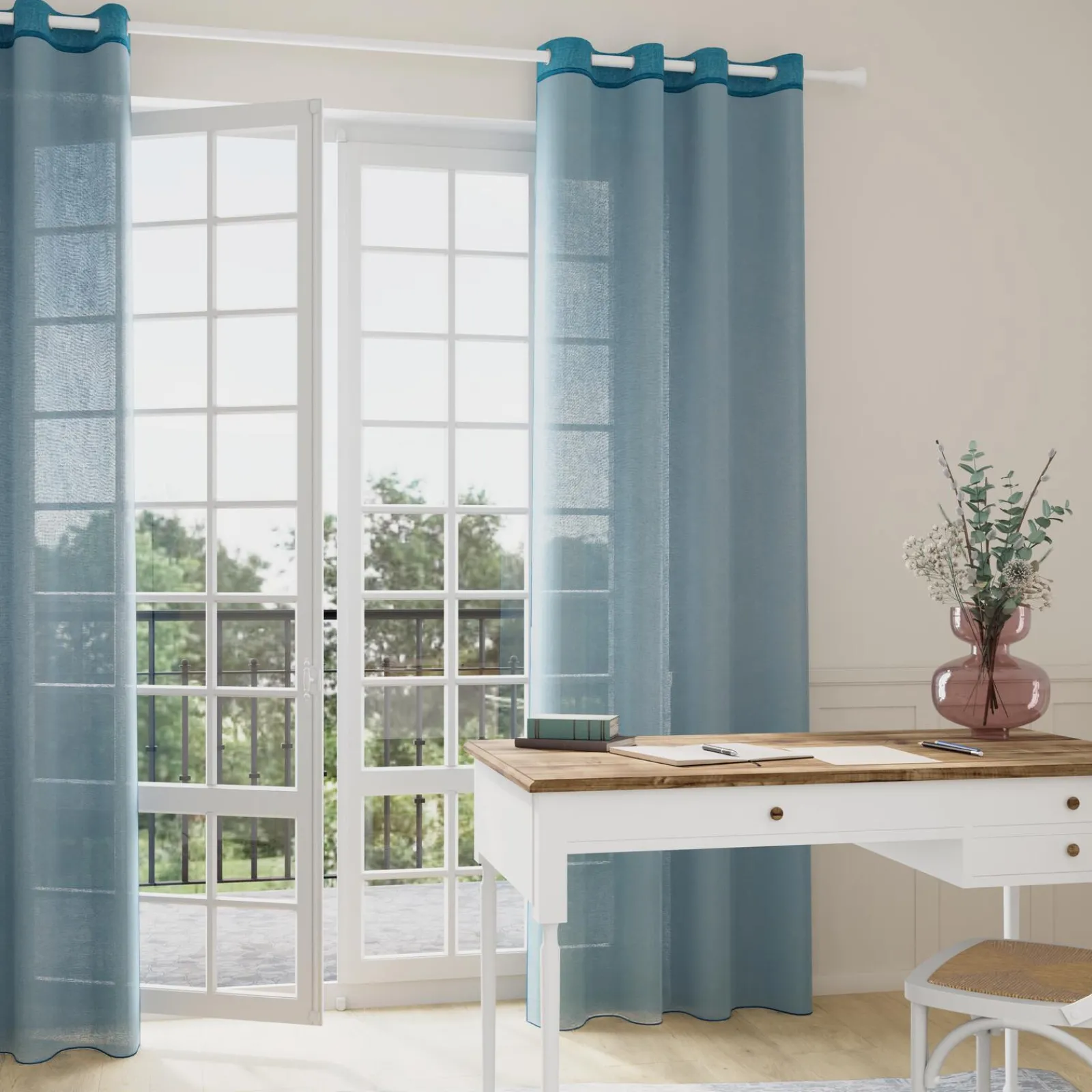 Best Voilage COLORS coloris bleu canard 140 x 260 cm - 4MURS Voilages, Vitrages, Stores Et Accessoires|Rideaux